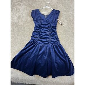 NEW Alice's Pig Blue Velvet Ruched Dress Womens 2 Formal Whimsigoth Victorian XS